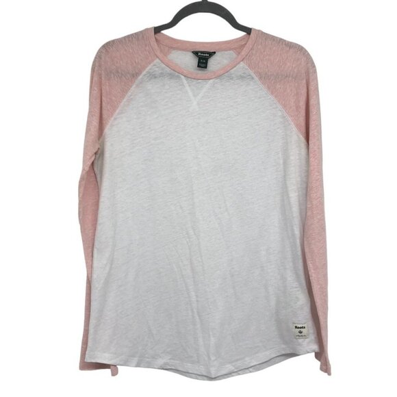 Roots Pink & White Raglan Sleeve Long Sleeve Baseball T-Shirt size M - Picture 1 of 16